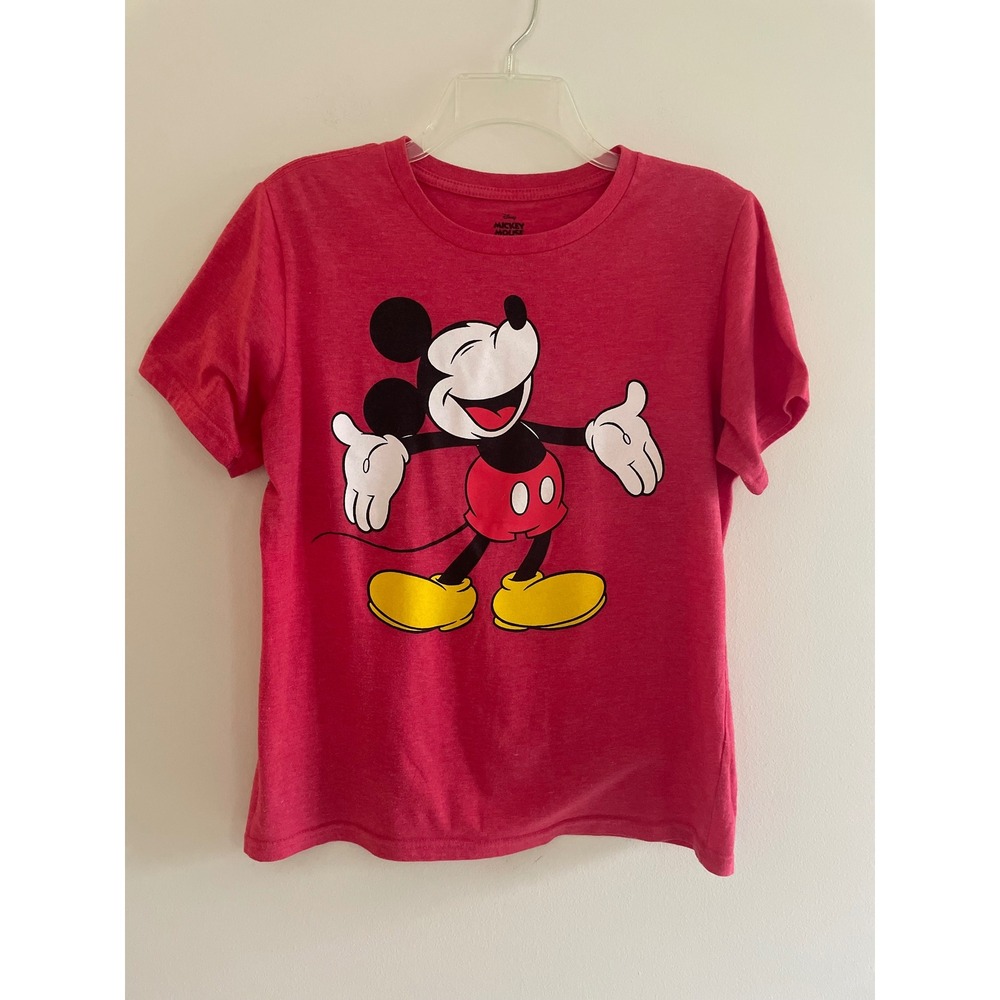 Disney Mickey Mouse Graphic T-Shirt Womens XL Pink Red Short Sleeve Crew Neck‎